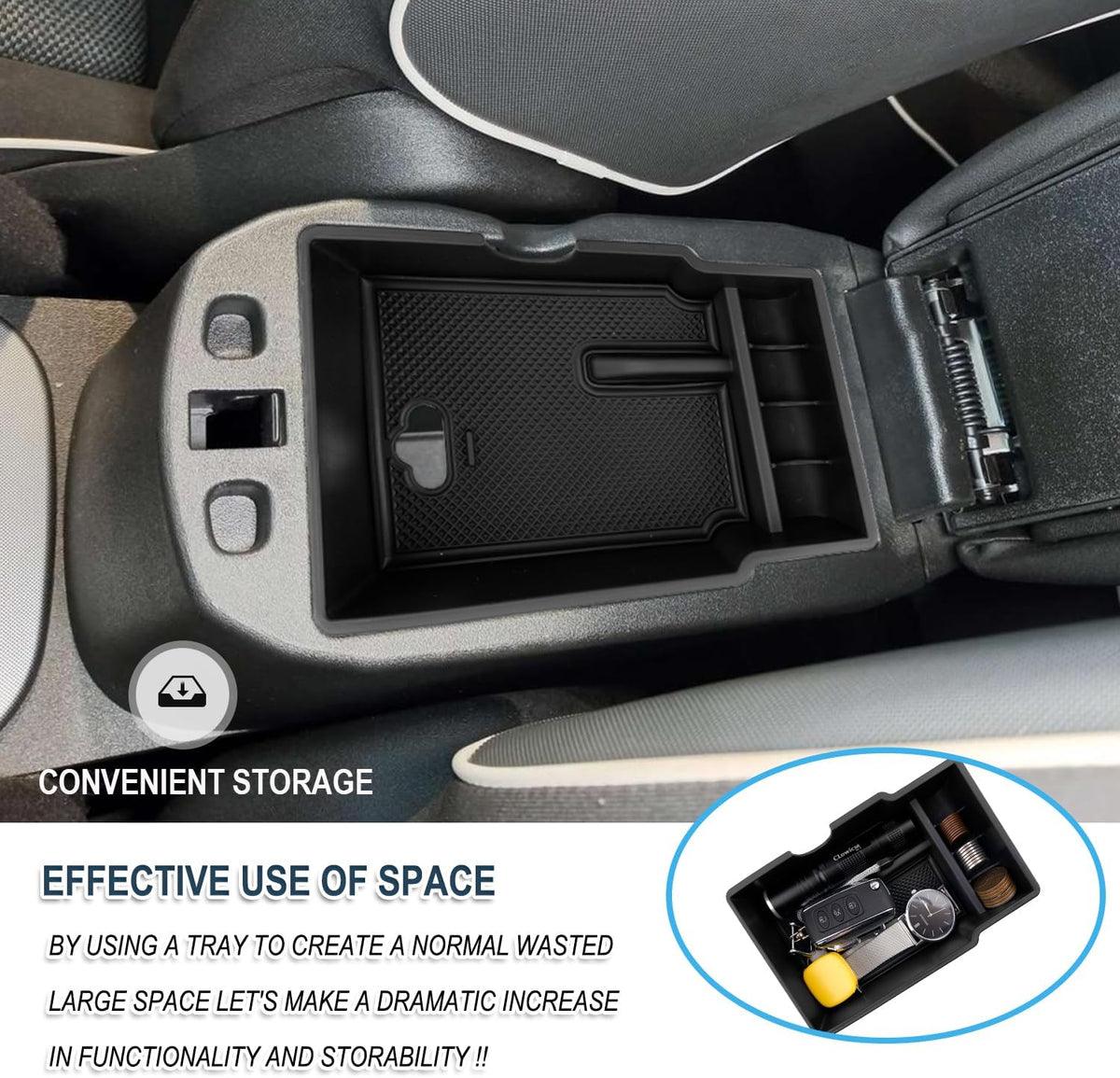 Ruiya Fiat 500X Center Console Organizer for Fiat 500X Accessories ABS Material Armrest Console Organizer Compatible with 2016-2023 Fiat 500X