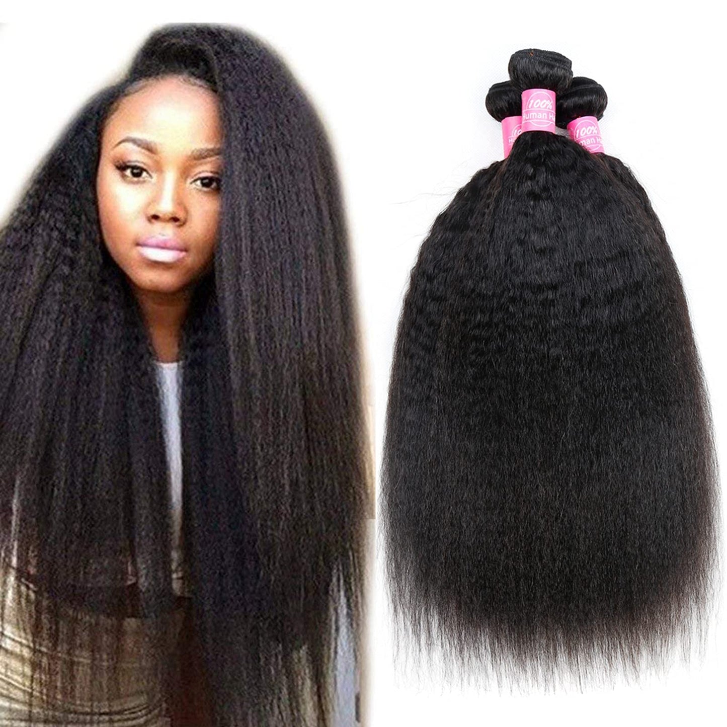 Odir Kinky Straight Bundles 12 14 16 Inch Human Hair Unprocessed 9A Brazilian Yaki Straight Virgin Hair 3 Bundles Kinky Straight