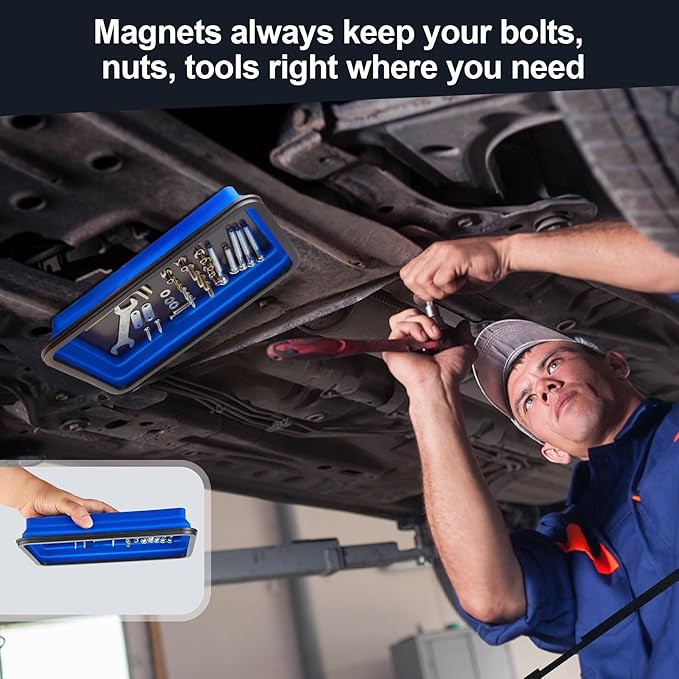 Collapsible Magnetic Parts Tray Set Foldable Magnetic Tray 3 Different Size Silicone Tool Trays for Screw, Bolts,Nuts,with Magnetic Base Stores and Organizes Small Parts and Tools