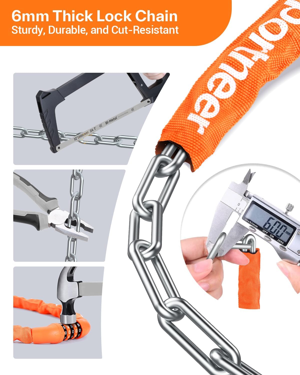 Sportneer Bike Lock - High Security 5 Digit Combination Anti-Theft Chain Lock | 3.2/3.6/4ft Heavy Duty for Bikes, Motorcycles, Scooters & Gates - 4/6mm Thick, Easy to Use