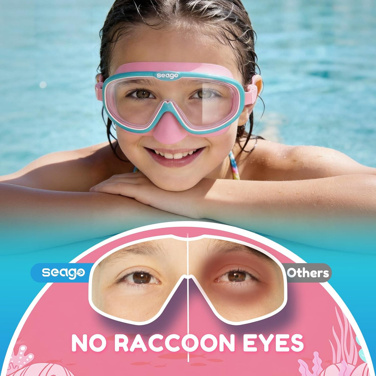 Seago Kids Swim Goggles - Anti-Fog Clear View | 2-Pack for Ages 3-12 with Nose Cover