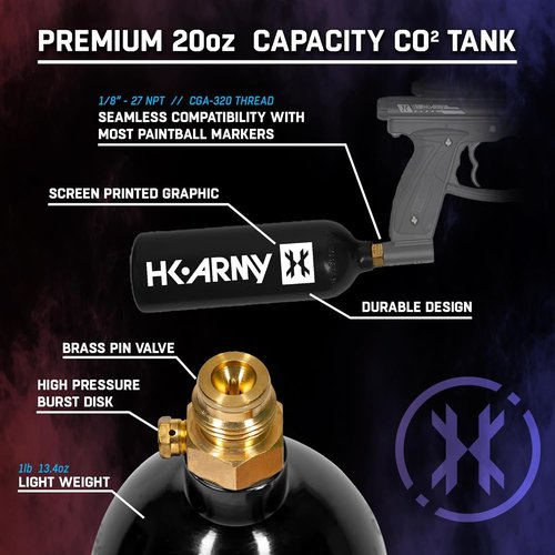 HK Army 20oz Aluminum CO2 Tank - High-Pressure Air System for Paintball & Airsoft Gear
