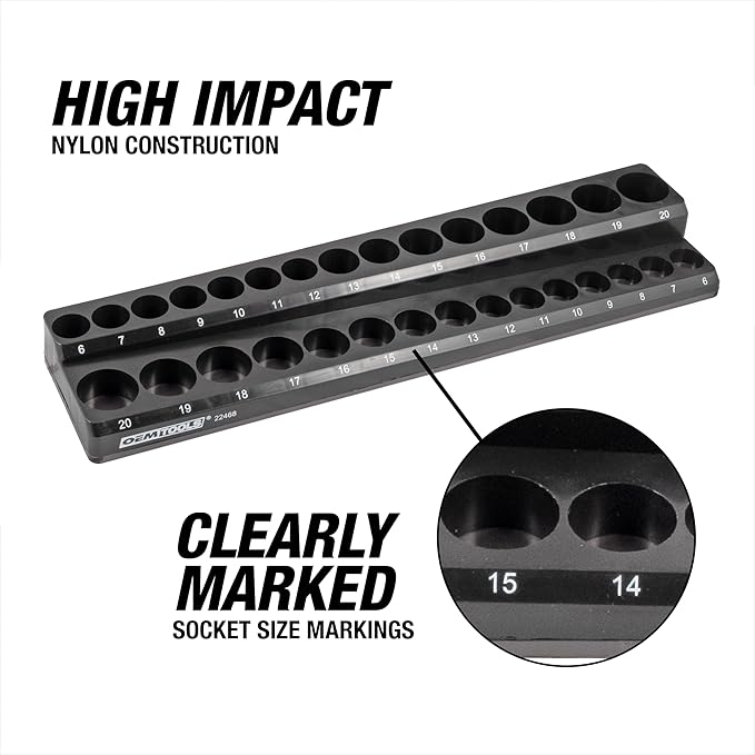 OEMTOOLS 22487 3 Piece Metric Magnetic Socket Organizers for Toolboxes, Socket Holder, Black Tool Box Organizer