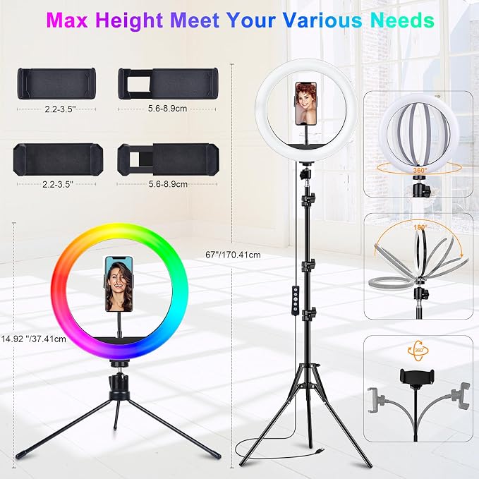 STALLY 13.3" Ring Light with Stand, Music Mode, 3 CCT Modes & 96 RGB Color Modes