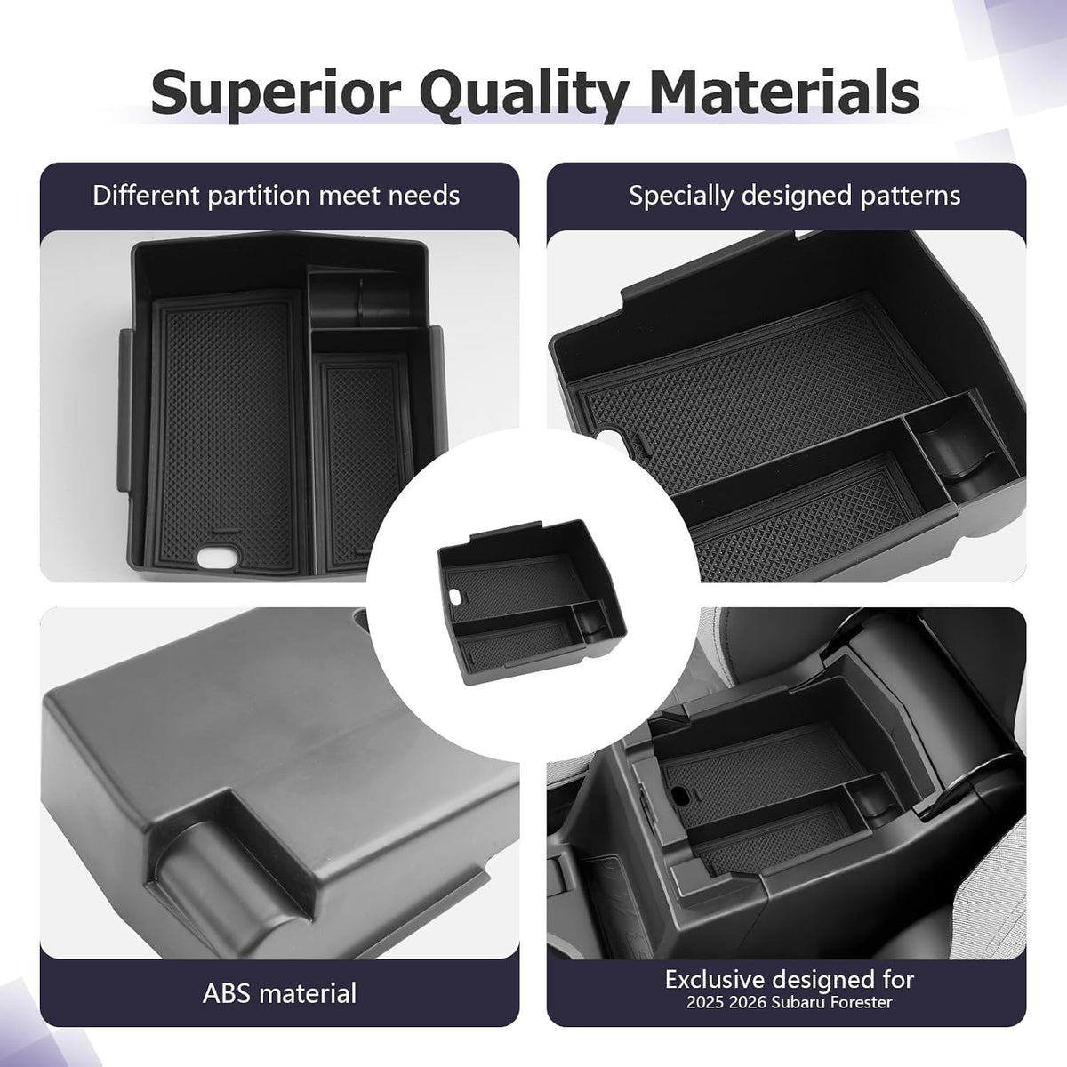 LUWU for 2025 Subaru Forester Accessories for 2025 Forester Base/Sport/Limited Armrest Console Secondary Storage Box Insert Tray ABS Material Black (Not for 2026 Touring/Wilderness/Premium)