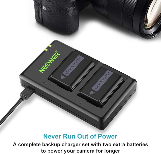 Neewer 2-Pack NP-FW50 Replacement Battery and Dual USB Charger Compatible