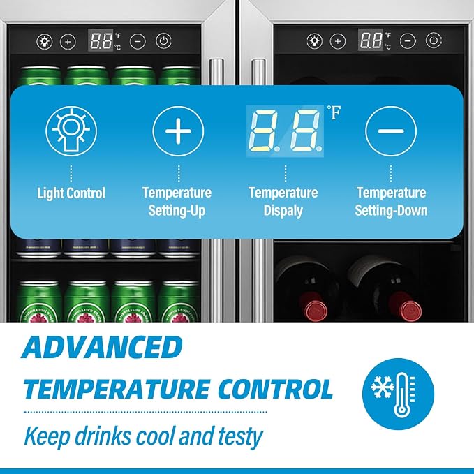 24 inch Dual Zone Wine and Beverage Refrigerator Cooler, 5.4 Cubic/176 Can Large Fridge with Glass Front Door, Beer or Wine,Small Refrigerator with Adjustable Shelves and Digital Display