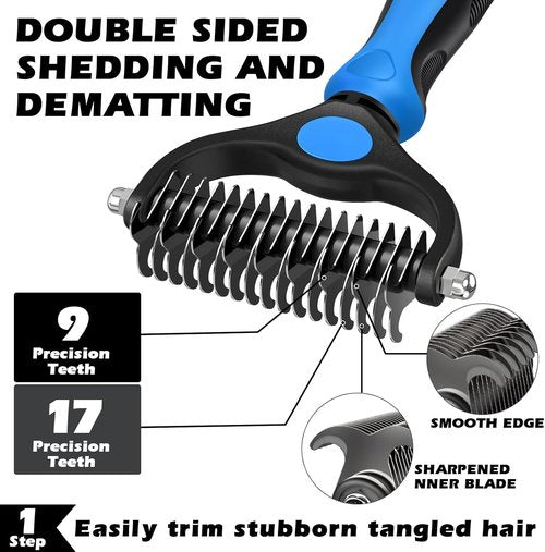 Augwind 7-in-1 Pet Grooming Kit - Premium Dog & Cat Comb, Deshedding Brush, Nail Clipper & Bath Brush - Blue
