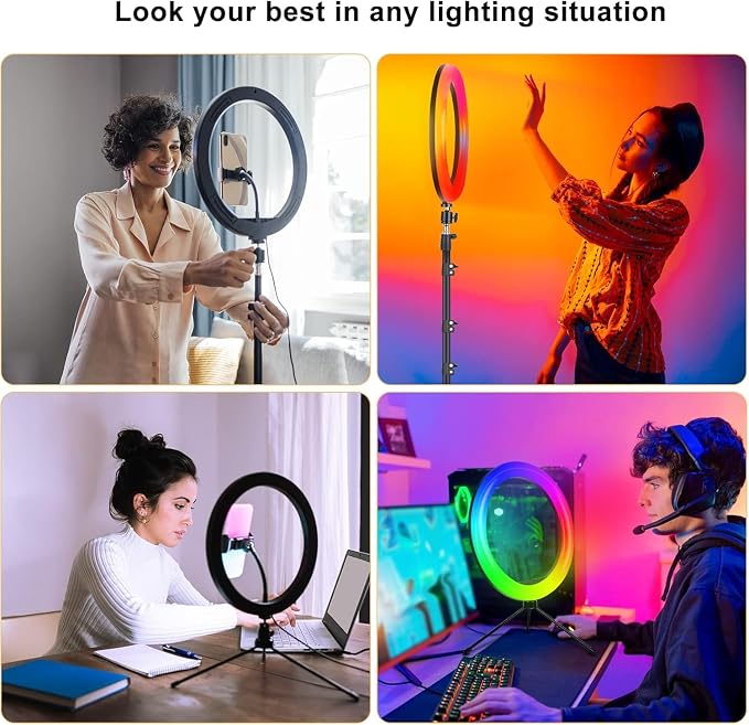 13" Selfie Ring Light with Stand 76" Tall & Phone Holders, Sunset Lamp
