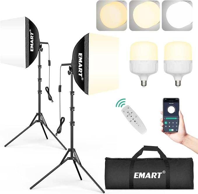 EMART Softbox Photography Lighting Kit, 50W 3000K-6000K LED Bulb
