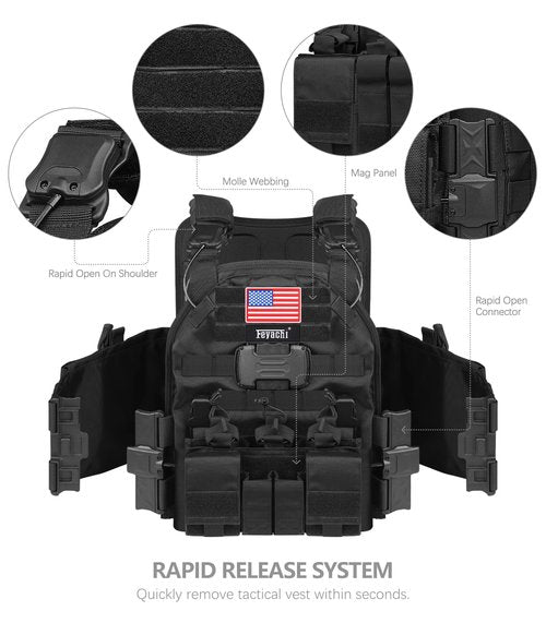 Feyachi TM 20 Magnetic Tactical Vest - Airsoft Vest MOLLE System Multifunctional Quick Release Vests Full Body Adjustable Magnetically Fixed One Button Disassembly