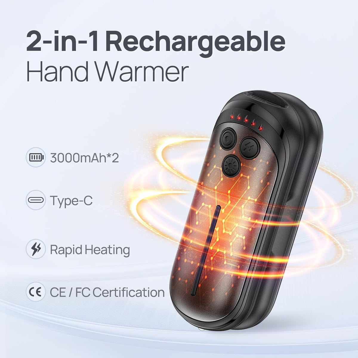 Skiennix Rechargeable Hand Warmers - 6000mAh Portable 2-in-1 Electric Warmers for Outdoor Use | Ideal for Camping & Hunting