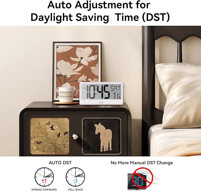 Baldr Digital Clock with Bluetooth Auto Time Sync, No App Required, Large