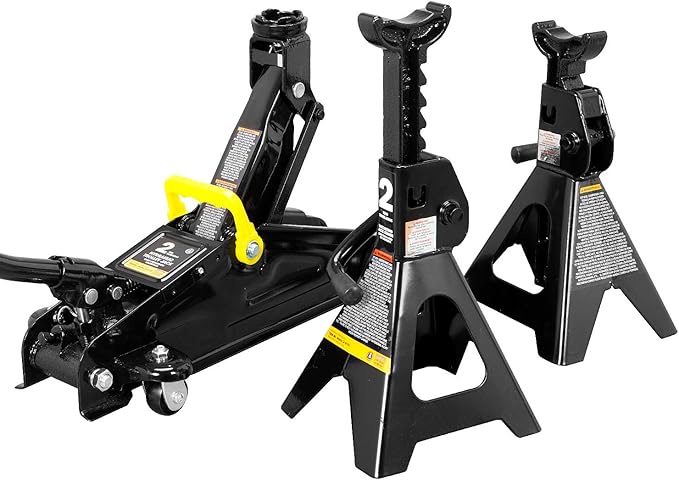 Big RED AT82001BR Hydraulic Trolley Service/Floor Jack Combo with 2 Jack Stands, 2 Ton (4,000 lb), Black