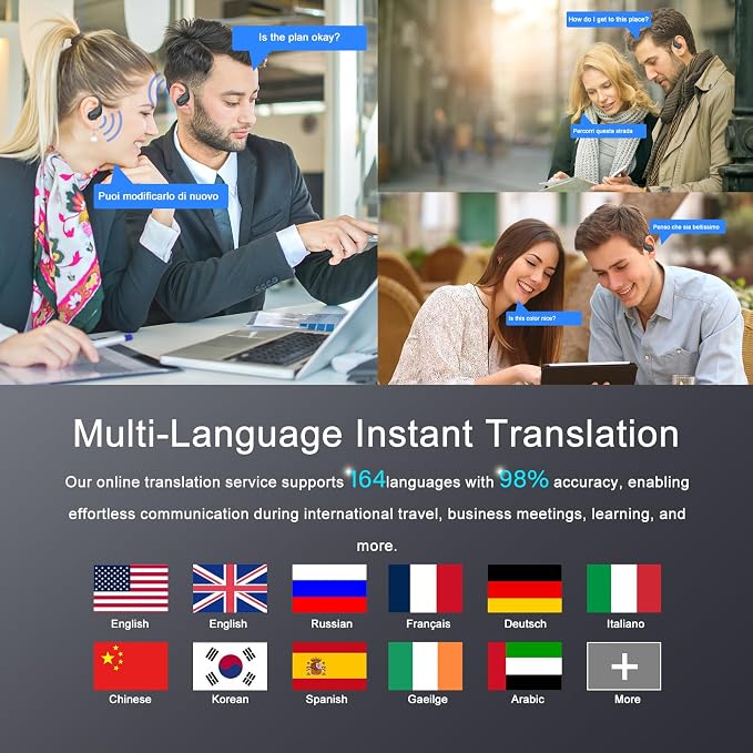 AI Translation Earbuds Real Time, 164 Language Translator Earbud 3-in-1