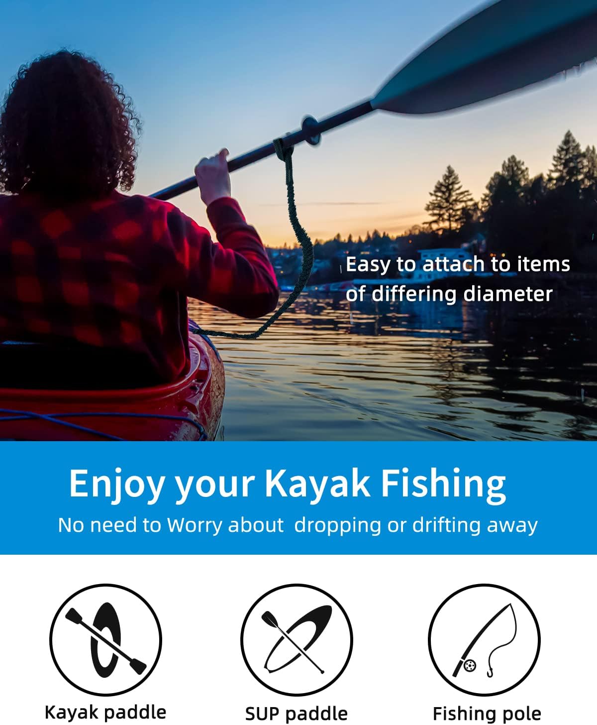 OCEANBROAD Kayak Paddle Leash - Stretchable Strap Lanyard for SUP, Canoeing & Fishing | 4-7 Feet