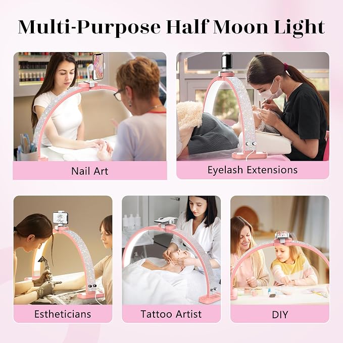 LIONVISON Half Moon Light for Nail Tech: 31 inch Lash LED Lamp - 48W Foldable