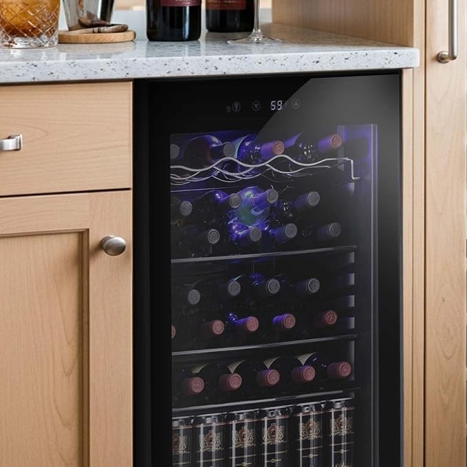 Antarctic Star 36 Bottle Wine Cooler Beverage Refrigerator Small Mini Wine Cellar Beer Soda Bar Fridge Quiet Operation Compressor Adjust Temperature Freestanding Black, 4.4 Cu. Ft | 36 Bottle Capacity, Clear Front Glass Door, for Red wine Beer Soda, Qu...