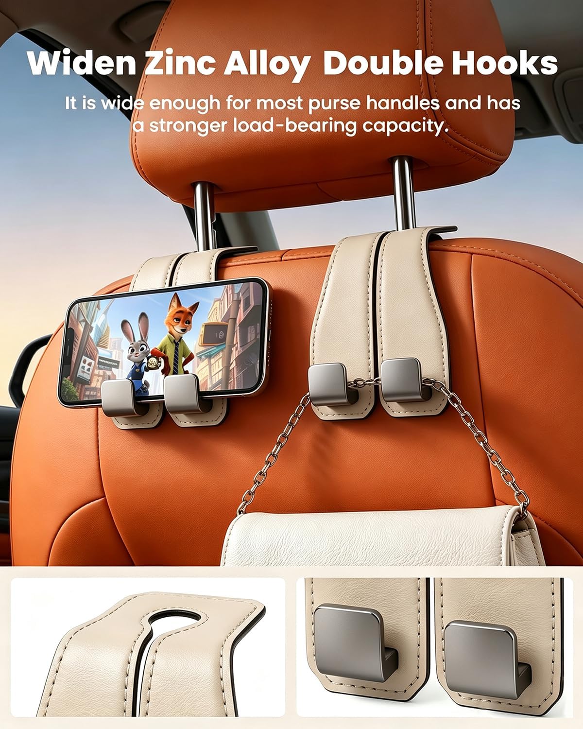 Purse Hook for Car, 2 Pack Car Bag Purse Holder, Car Seat Headrest Hooks