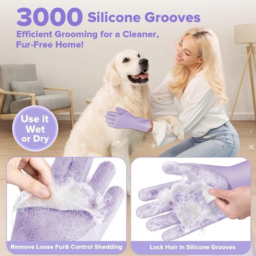 Augwind 6PCS Pet Grooming Kit - Dog Washing Gloves, Bath Brush & Shampoo Supplies | Purple