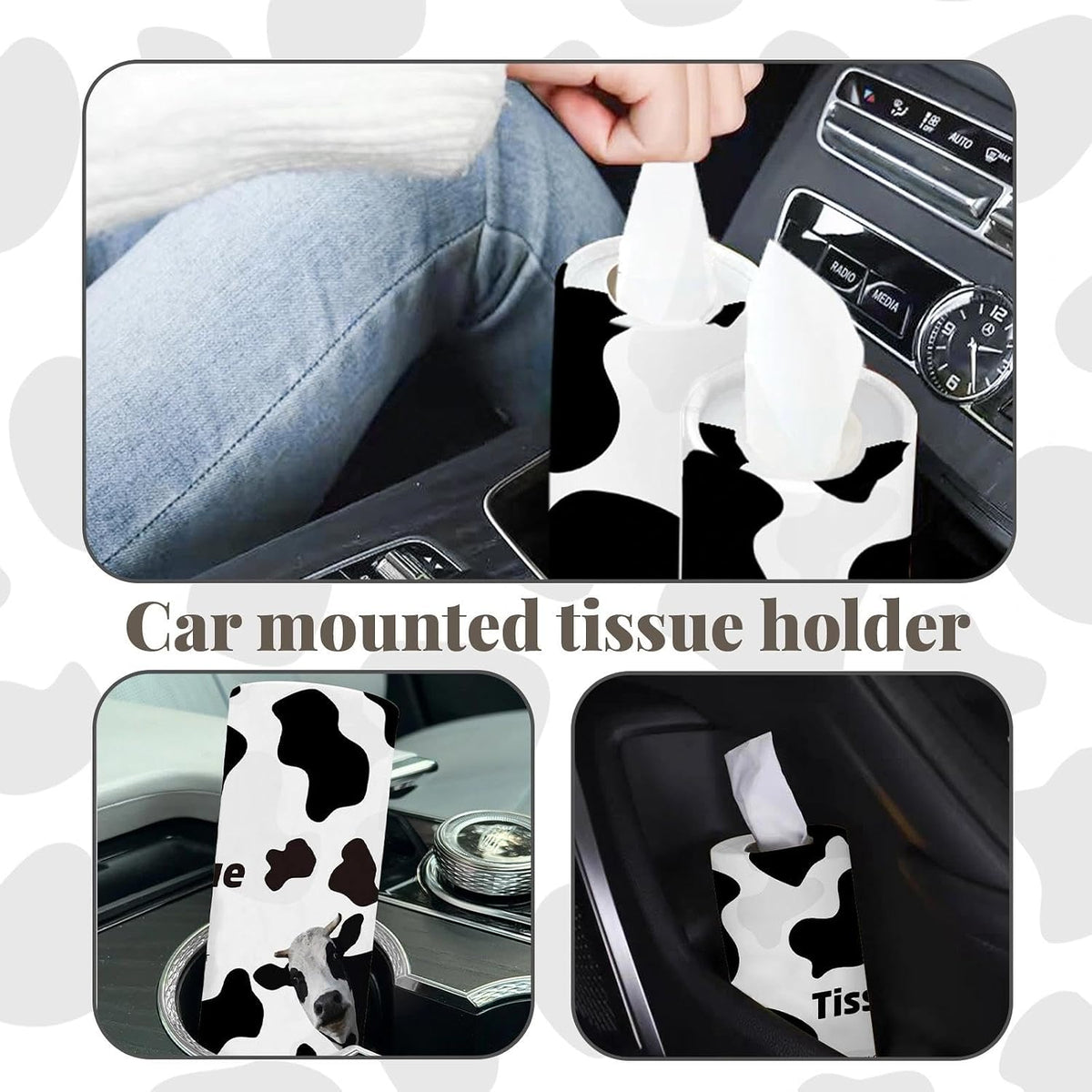 8 Pack Cow Car Tissue Holder, Portable Travel Tissues Cylinder Box Container with 3-Ply 400 Sheets Facial Tissues for Car Cup Holders, Refillable Convenient Automotive Interior Accessories