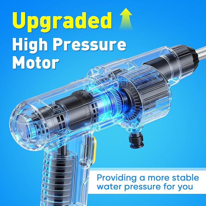 Portable Cordless Pressure Washer, 600 PSI 21V Two Rechargeable Batteries Powered Pressure Washer with Battery Level Display, 6-in-1 Nozzle with Jet Nozzles for Car Floor Wall Fence Cleaning