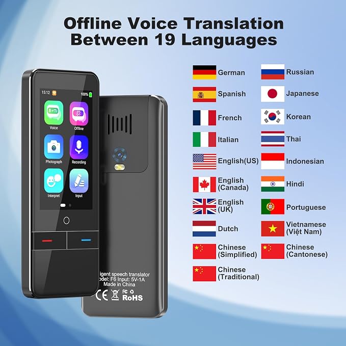 Language Translator Device No WiFi Needed, Instant Two-Way Voice Translator