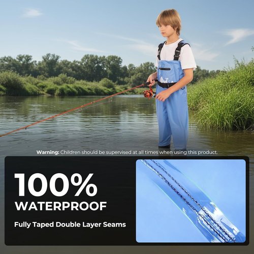 Calamus WaveWalker Kids' Chest Waders - 100% Waterproof Youth Fishing Gear with PVC Boots & Knee Pads