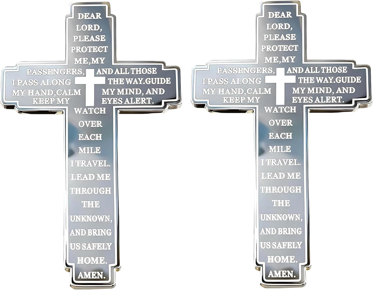 2 Pack Drive Safe Visor Clip for Car, Christian Cross Car Accessory, Religious Cross Visor Ornament for Drivers, Spiritual Car Charm Gift Idea, Silver