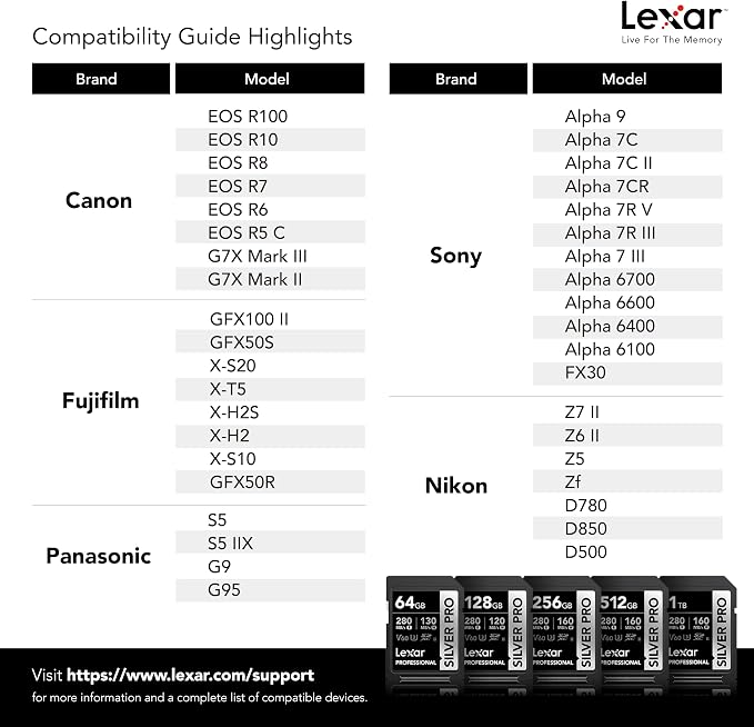 Lexar 128GB Professional Silver PRO SD Card, Full HD,