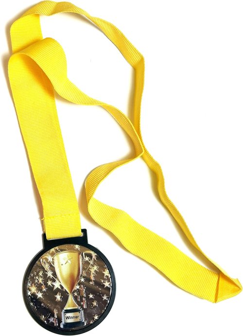 Champion Trophy Cups - 10 Pack of 2.25 Inch Winner Medals with Neck Ribbons | Black & Gold