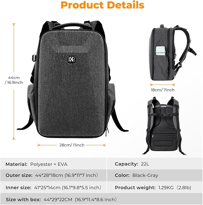 K&F CONCEPT Camera Backpack, Hardshell Photography DSLR Camera Bag