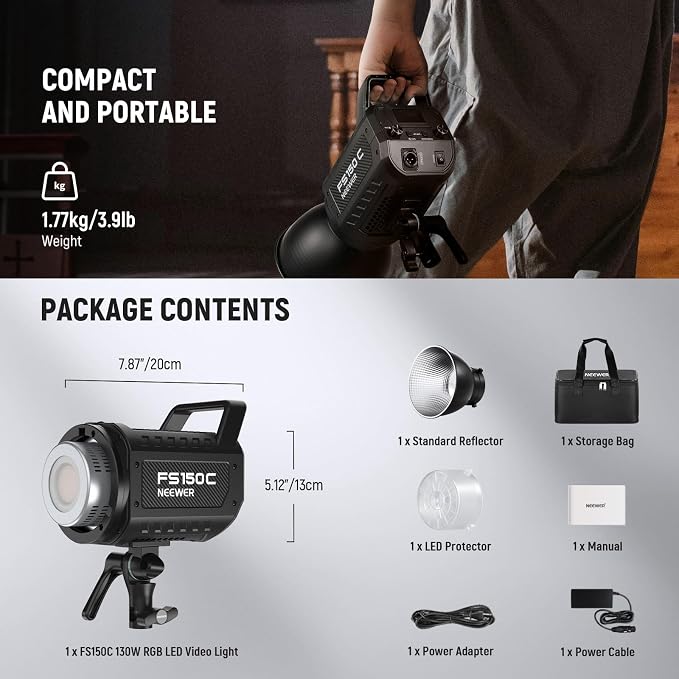 NEEWER 130W RGB LED Video Light APP/2.4G Control 17 Effects, 2500-7500K