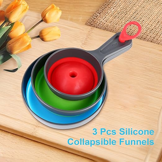 Large Small Funnel Set of 3, Food Grade Mini Funnels for Kitchen Use, Silicone Collapsible Funnels, Wide Mouth Canning Funnel for Mason Jars, Filling Bottles, Flask, Tiny Spice, Cooking Water YLYL