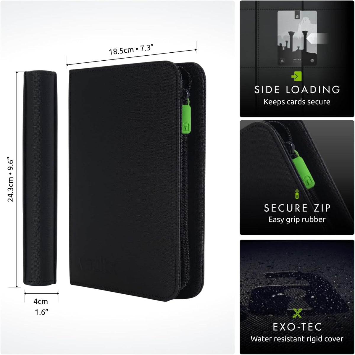 Vault X 4 Pocket Trading Card Zip Binder - Holds 160 Cards | Premium Exo-Tec Material, Black