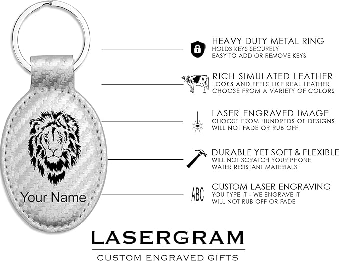 LaserGram Oval Keychain, Golf Ball, Personalized Engraving Included (Carbon Fiber Silver)