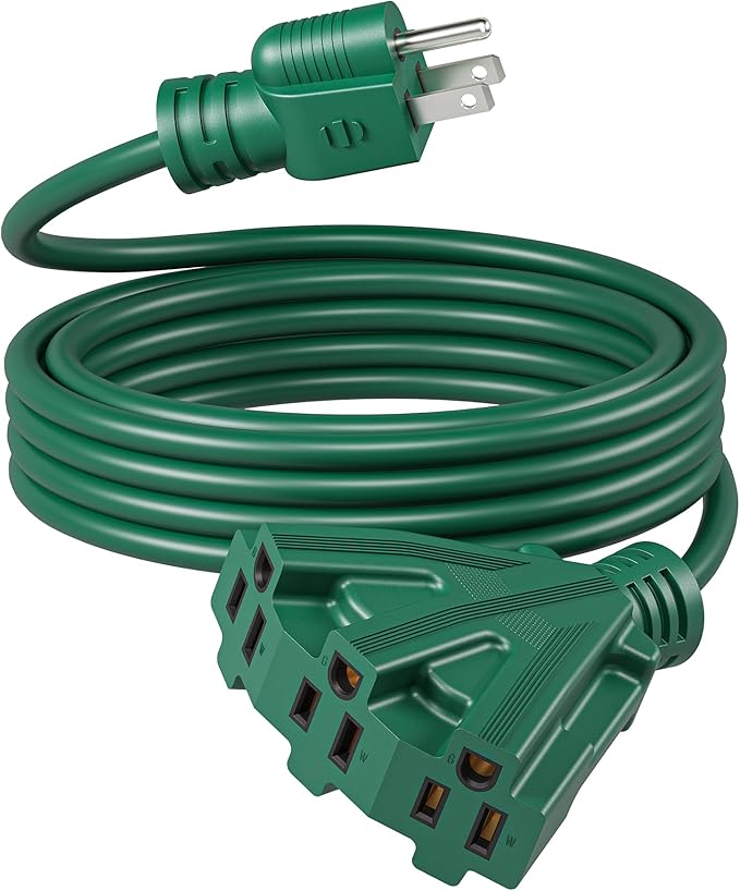 DEWENWILS 15FT Outdoor Extension Cord, Green Extension Cord 13A/1625W, Weatherproof 16/3 SJTW Power Cable with Multiple Outlet, Holiday Decor Landscaping String Lights, ETL Listed, 1 Pack