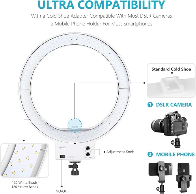 NEEWER 18 Inch Ring Light with Tripod Stand, 55W Large LED Ringlight, Cold Shoe