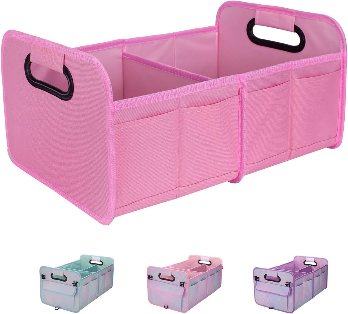titiyiof Trunk Organizer For Suv&Sedan,Car Organizers & Storage, Waterproof Collapsible & Adjustable Straps,70L Sturdy Car Organization for Car Accessories,Tools,Sundries,2-3Compartment(Colorful Pink)