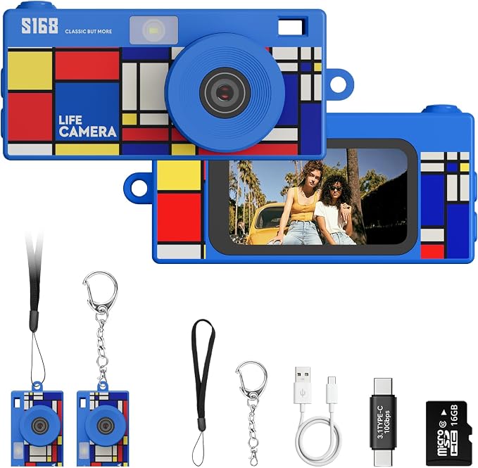 Mini Keychain Digital Camera, 1440P Video, 2MP Photos, 16GB Card, Type C