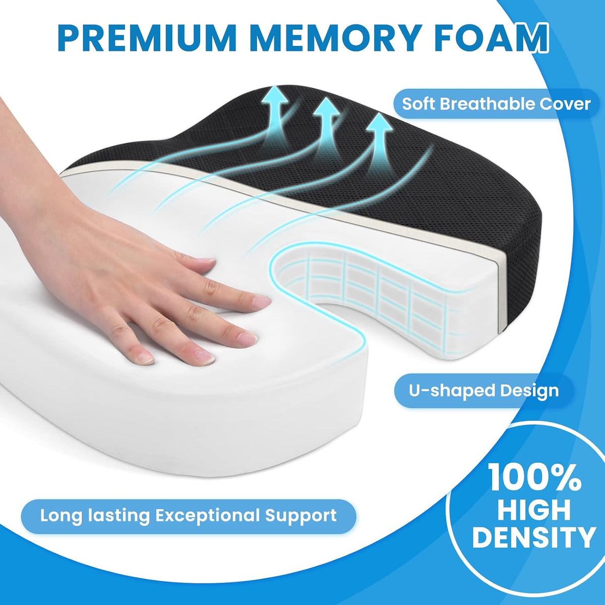 TushGuard Seat Cushion, Office Chair Cushions, Car Seat Cushion, Non-Slip Sciatica & Back Coccyx Tailbone Pain Relief Chair Pad for Computer Desk, Wheelchair, Driving (Black, X-Large)