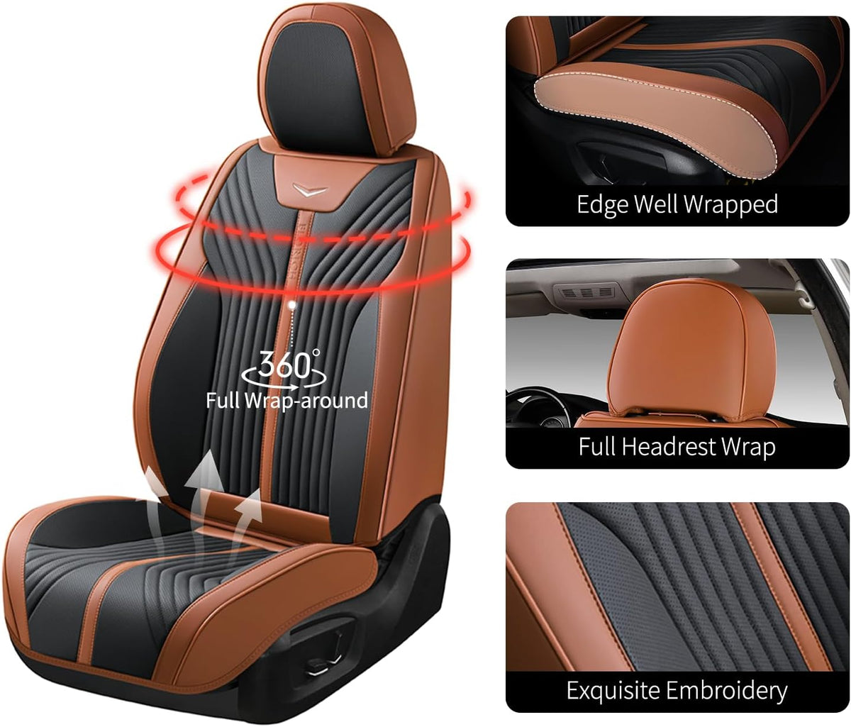 FLORICH Car Seat Covers Front Leather Seat Cover Waterproof Seat Cover for SUV Full Coverage Car Seat Protector Universal Fit for Most Cars Trucks SUV, Brown&Black