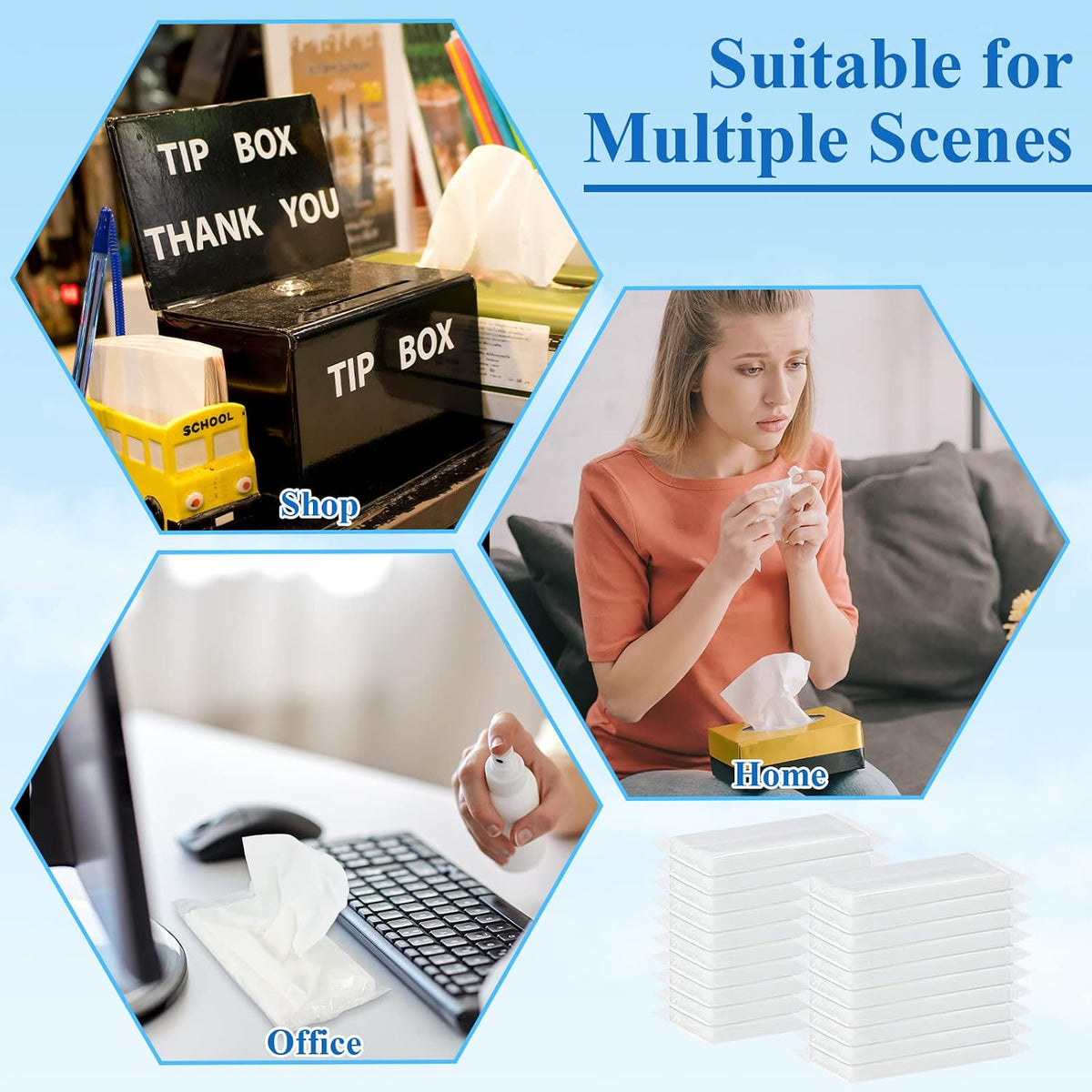 Crtiin 50 Pack Car Tissue Refills 3 Ply Auto Visor Facial Napkin Refills