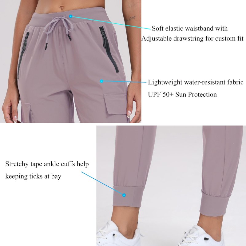 Oalka Women's Cargo Hiking Pants Lightweight Travel Pockets Joggers Quick Dry Orchid Purple M