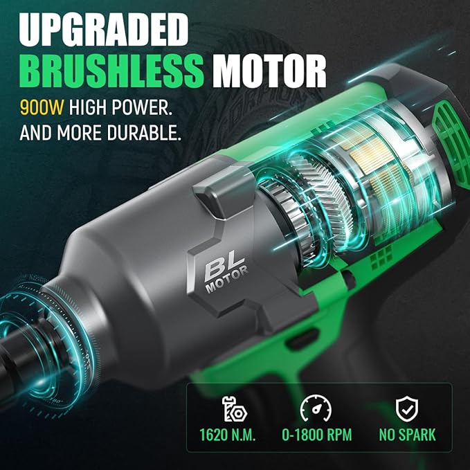 Cordless Impact Wrench 1/2 Inch, 1620Nm High Torque Impact Gun Compatible With Makita Battery, 20V/4.0 Ah High Capacity Battery and Fast Charger, for Car Truck SUV Tires