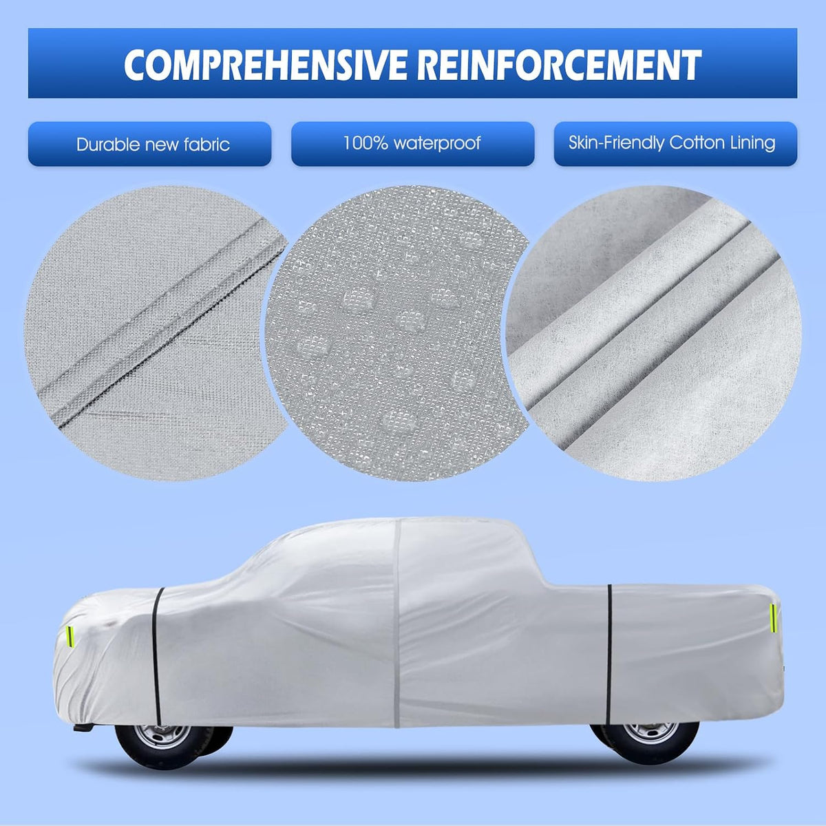 Truck Cover Waterproof All Weather, 6 Layers Pickup Cover Fit for Ford F150, Chevrolet Silverado 1500, Gmc Sierra, Ram 1500, Tundra (T4 Fit Truck Length Up to 250 inch), Silver