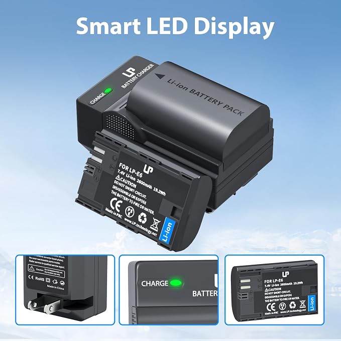 LP LP-E6 LP-E6N Battery and Charger Pack, 7D Mark II, 6D Mark II, 5D Mark IV