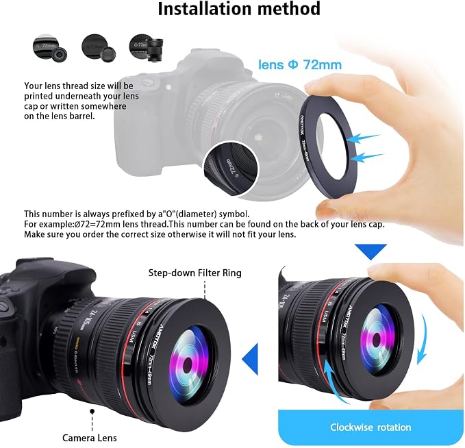 72mm Lens to 49mm Camera Lens Adapter, 72mm-49mm Filter Step-Down Ring