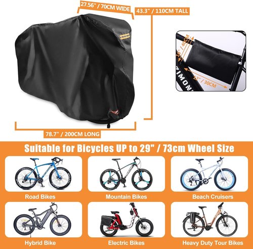 Bike Cover Waterproof - Heavy Duty 420D Ripstop Material with Lock Holes & 3 Buckles | Fits Bikes Up to 68 Inches