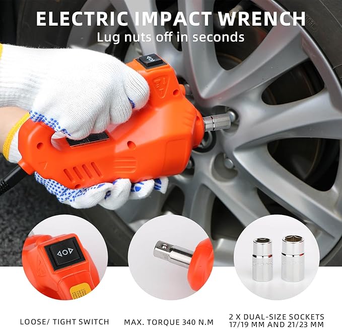 Electric Car Jack, 5 Ton Hydraulic Floor Jack with Electric Impact Wrench, Tire Inflator & LED Light, Lift Range 6.1-17.7 Inch, Emergency Roadside Tire Changing Kit for SUV Sedan Truck